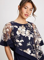 Floral Poncho-Effect Fitted Dress