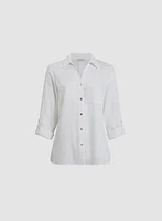 Linen-Blend Roll-Up Sleeve Blouse