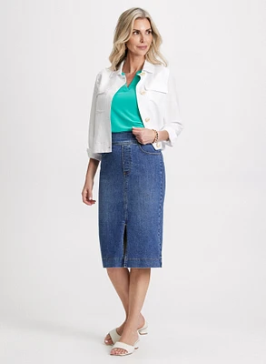 Short Linen Jacket & Denim Skirt