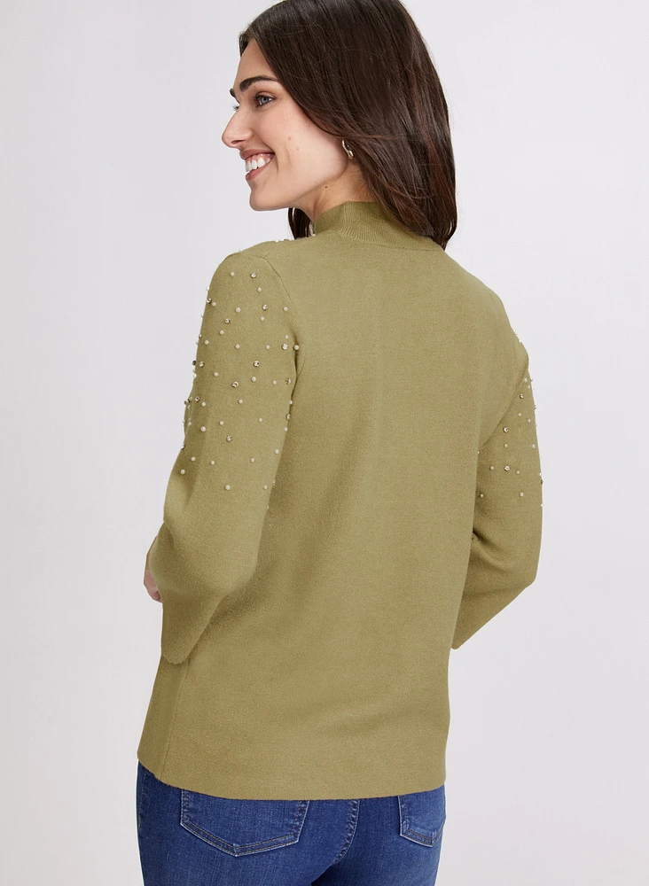 Pull à détails de perles et pierres