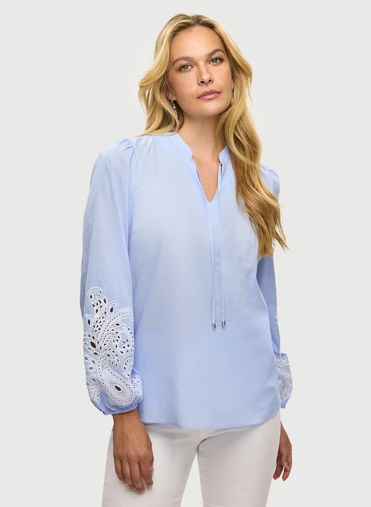 Split-Neck Embroidered Blouse