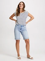 Striped T-Shirt & Denim Bermuda Shorts