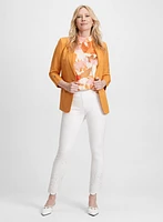 Linen Blazer & Embroidered Hem Pull-On Pants