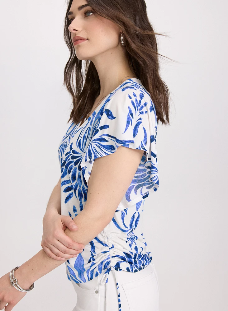 Leaf Print Flutter Sleeve Top