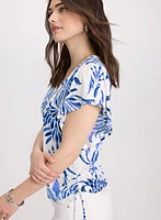 Leaf Print Flutter Sleeve Top