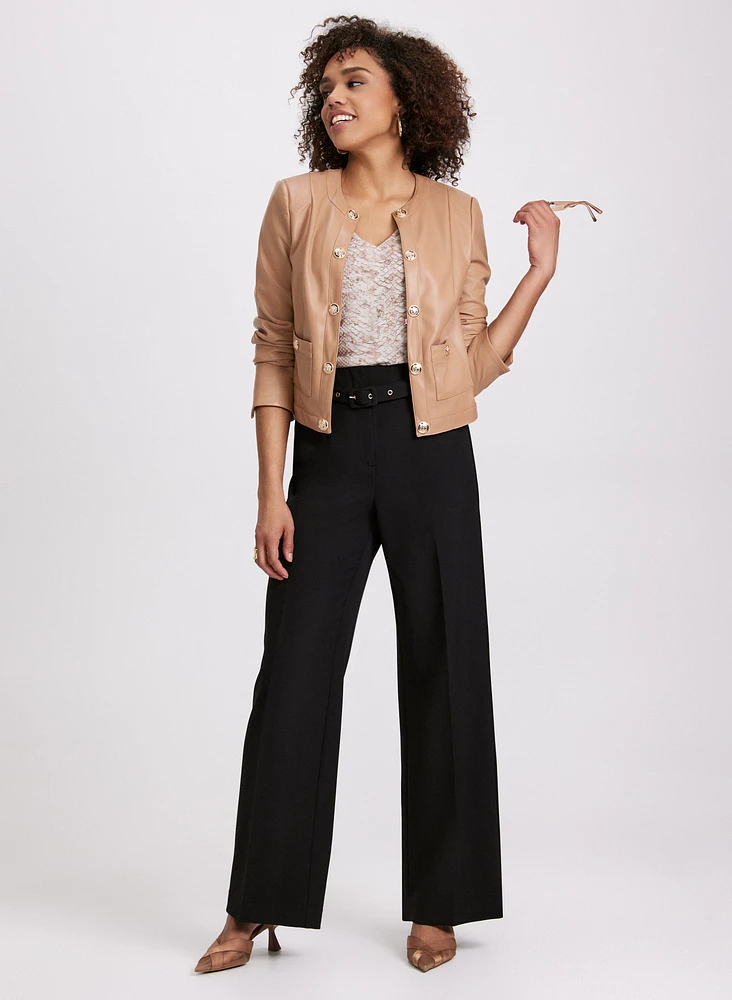 Vegan Leather Jacket & Wide-Leg Pants