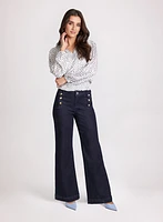 Embossed Button Wide-Leg Jeans