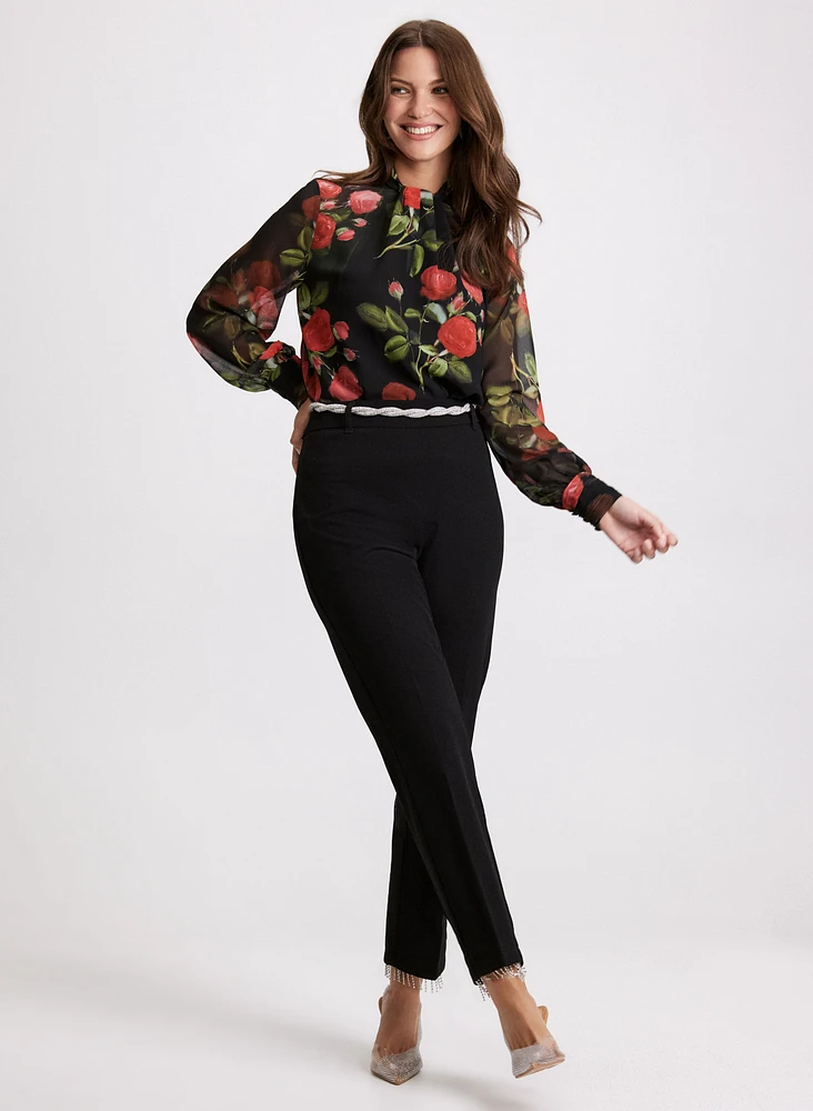 Floral Twist Mock Neck Blouse