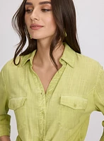 Blouse en mélange de lin hachuré croisé
