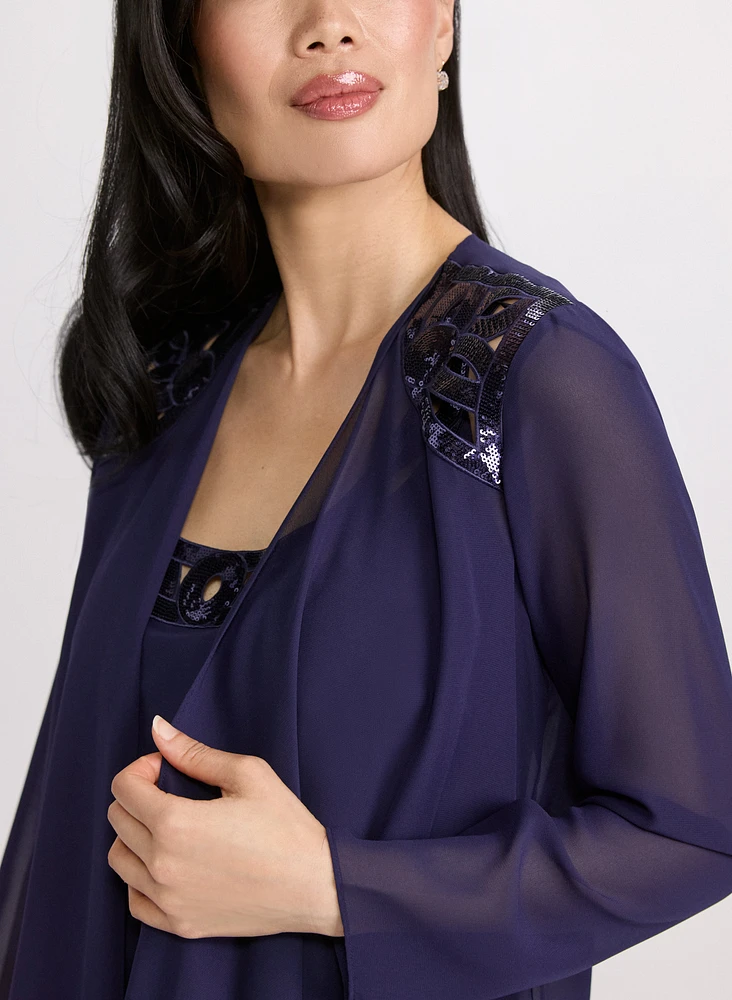 Ensemble à veste et robe en chiffon