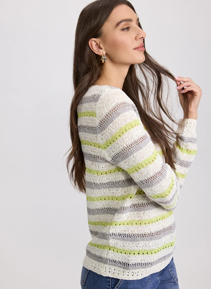 Pull rayé en tricot pointelle