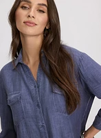 Blouse en mélange de lin hachuré crois