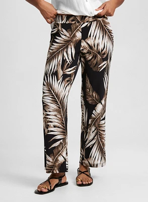 Palm Print Wide Leg Pants