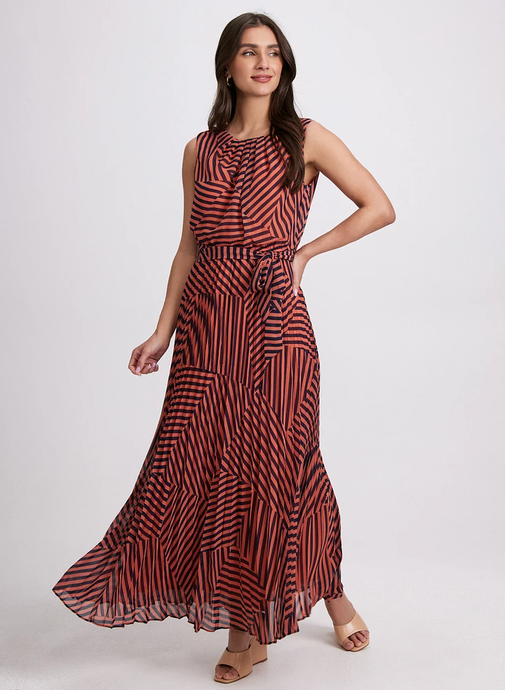 Robe maxi en chiffon à rayures