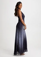 Metallic Crinkle V-Neck Gown