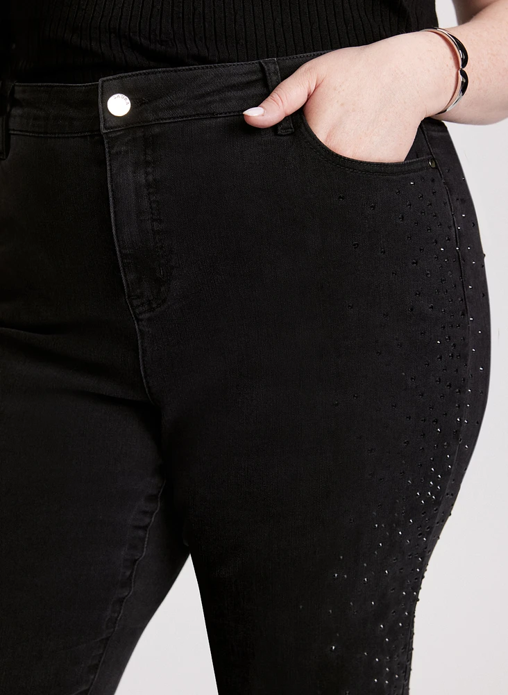 Rhinestone Detail Straight Leg Jeans