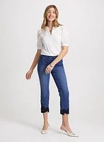 Puff Sleeve T-Shirt & Embroidered Hem Jeans