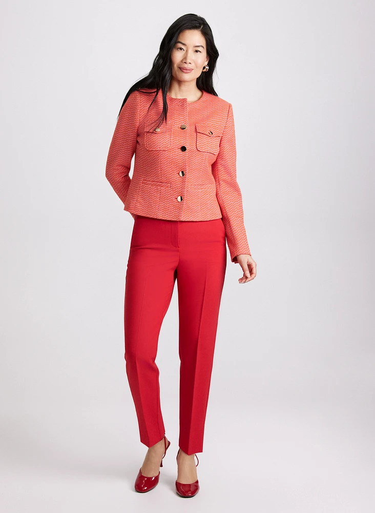 Bouclé Button-Down Jacket & Emma Slim-Leg Ankle Pants