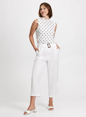 Polka Dot Print Top & Linen-Blend Capris