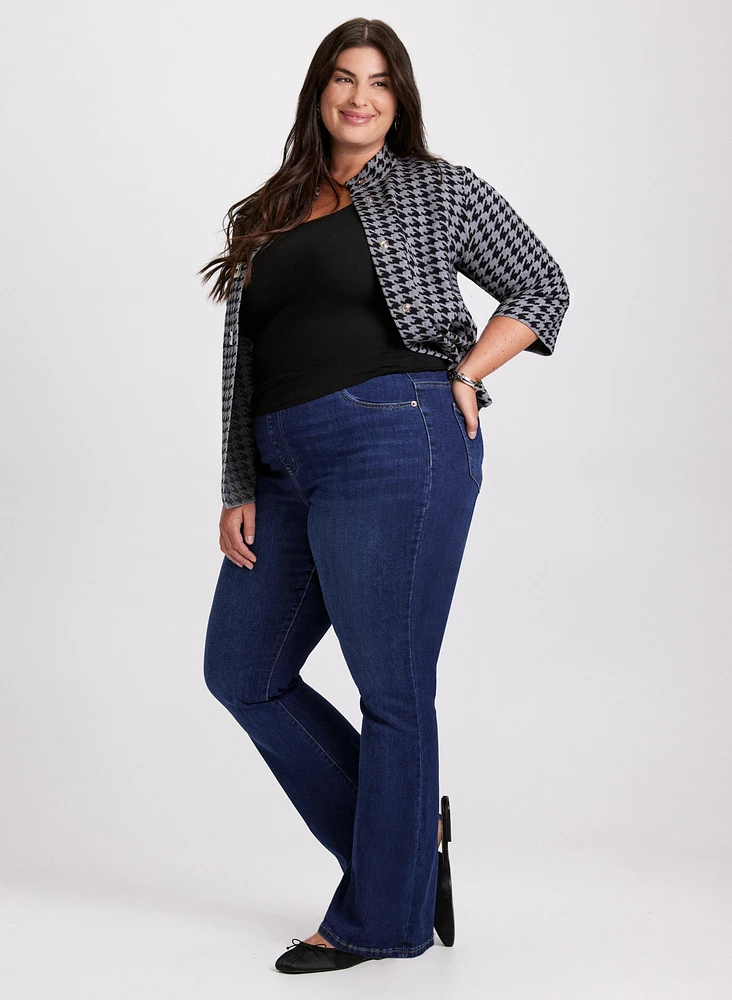 Houndstooth Cardigan & Flare Leg Jeans