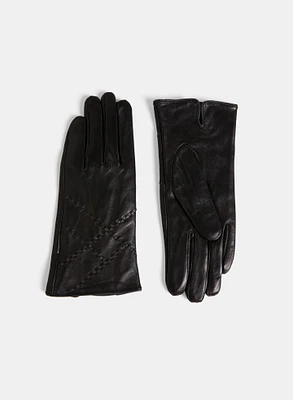 Decorative Stitching Vegan Leather Gloves