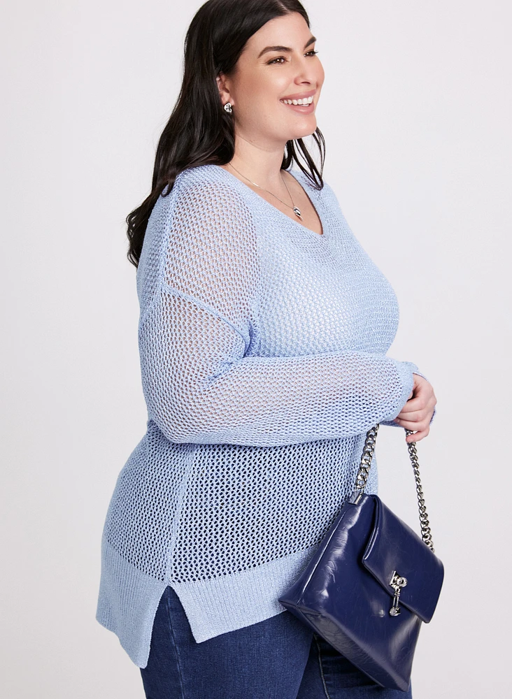 Glitter Knit Open Weave Sweater