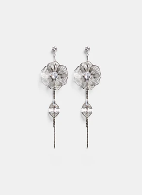 Boucles d'oreilles pendantes à fleur métallique