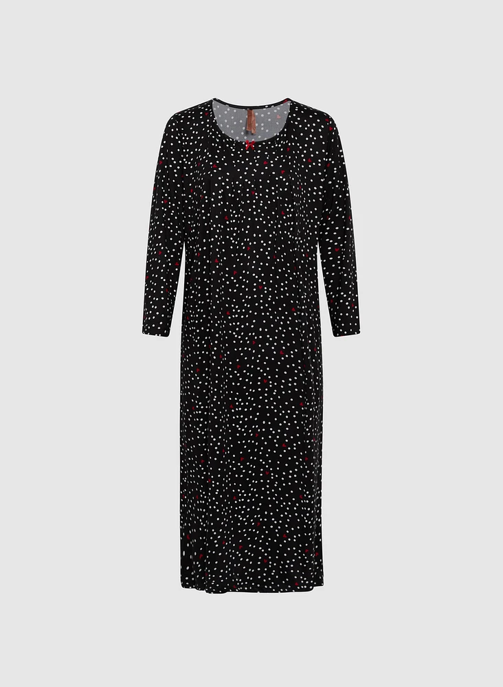 Robe de nuit à motif pois et coeurs