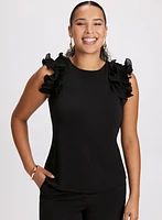 Sleeveless Ruffled Shoulder Top