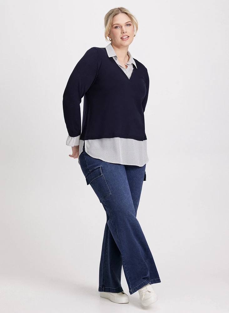 Dot Motif Fooler Sweater & Wide Leg Cargo Jeans