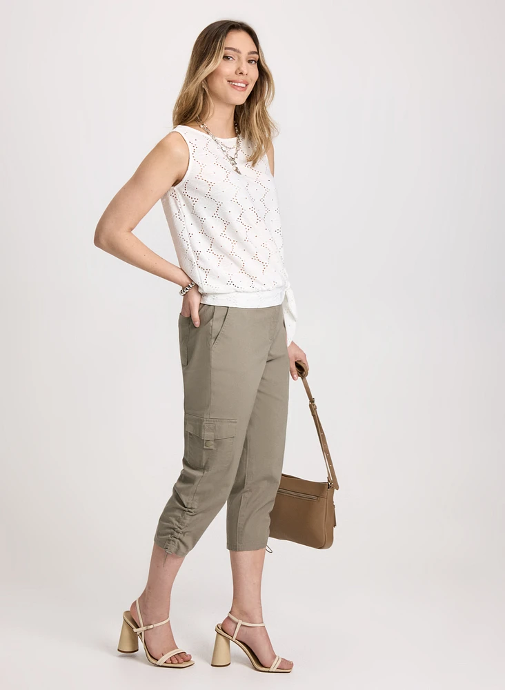 Cropped Drawstring Hem Cargo Pants