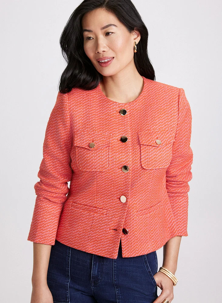 Bouclé Button-Down Jacket