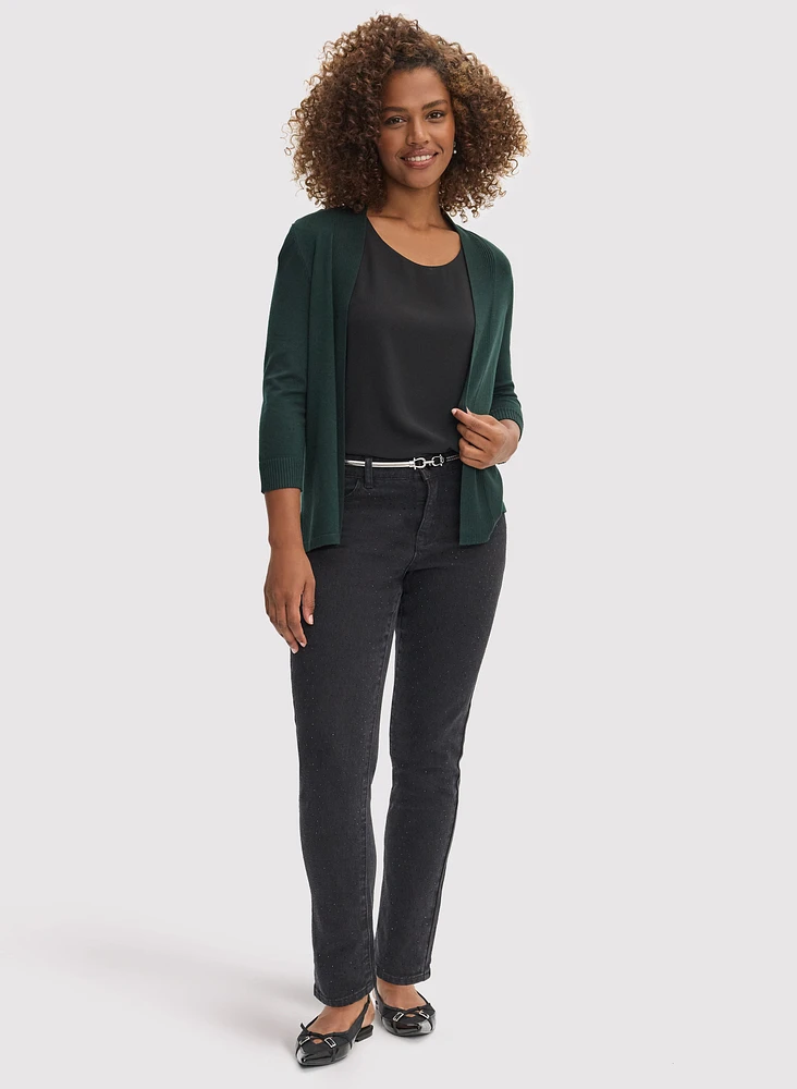 Pointelle Stitch Cardigan & Straight Leg Jeans