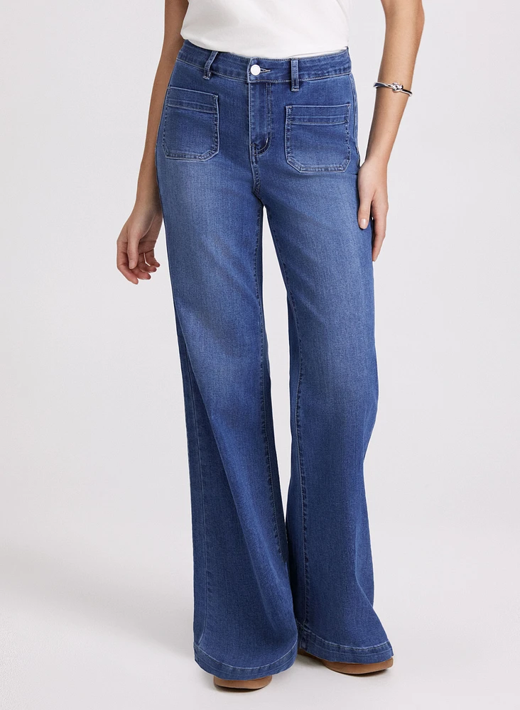 Patch Pocket Wide-Leg Jeans