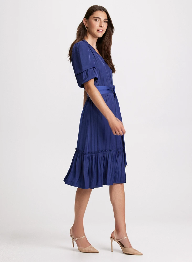 Satin Pleated Midi Dress