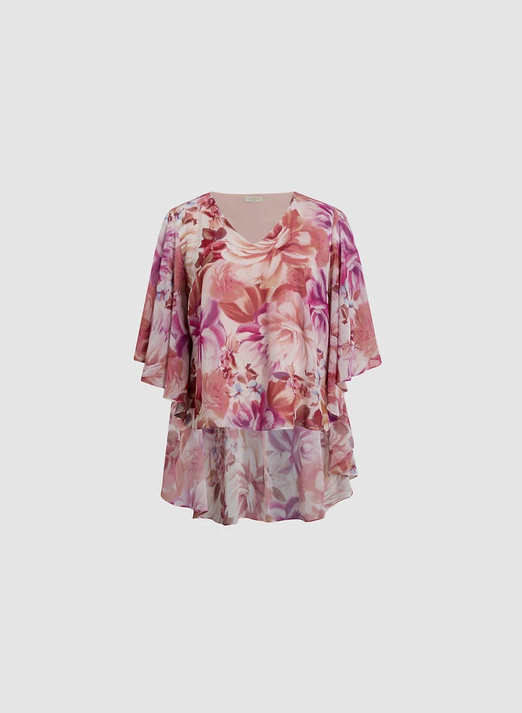 Asymmetric Floral Print Blouse