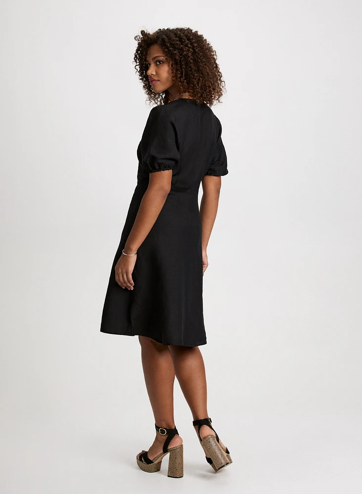 Robe midi boutonnée en mélange de lin
