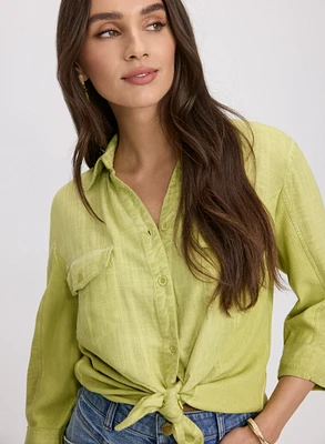 Blouse en mélange de lin hachuré croisé