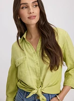 Blouse en mélange de lin hachuré croisé