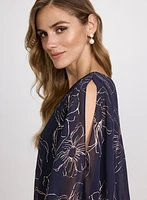 Metallic Floral Capelet Dress