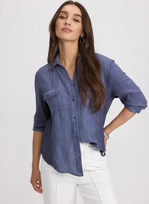 Blouse en mélange de lin hachuré crois