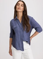 Blouse en mélange de lin hachuré crois