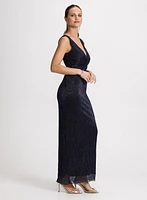 Long Metallic V-Neck Dress