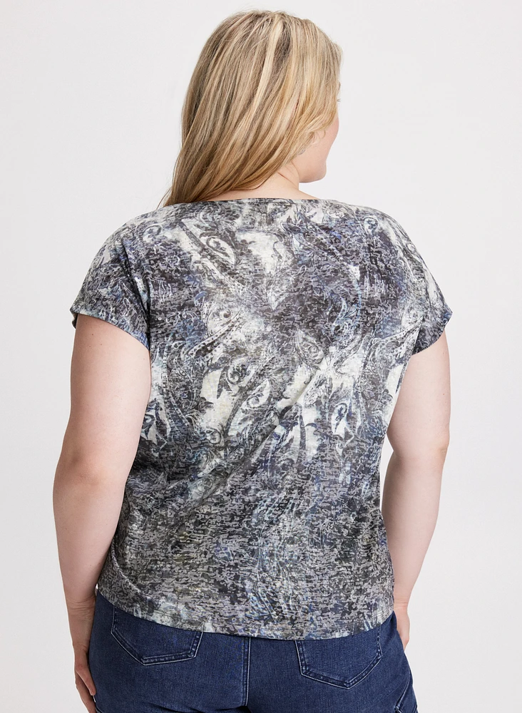 Paisley Print Burnout T-Shirt