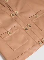 Collarless Vegan Leather Jacket