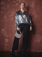 Metallic Wrap-Style Blouse