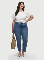 Eyelet Sleeve Tee & Slit Hem Jeans