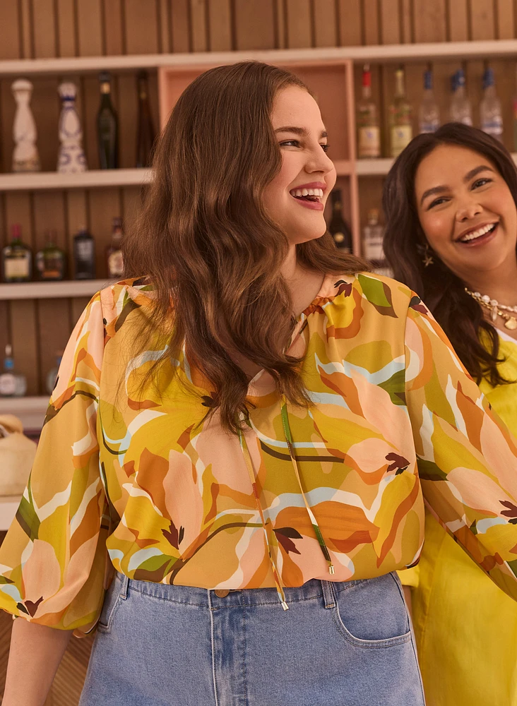 Floral Split Neck Blouse