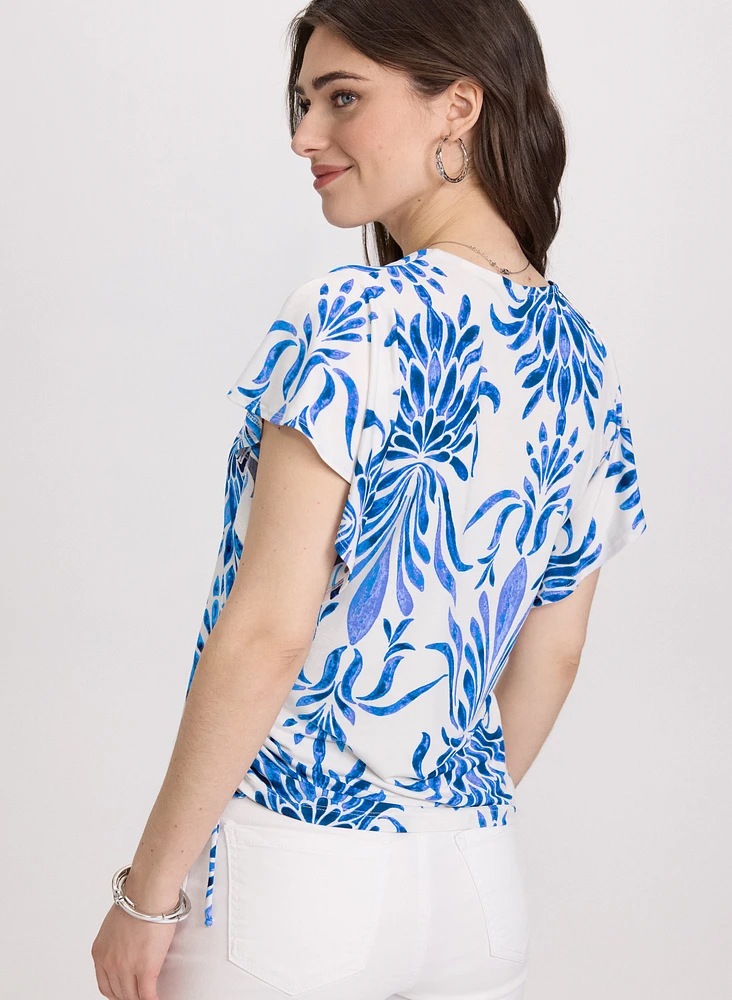 Leaf Print Flutter Sleeve Top