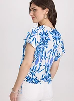 Leaf Print Flutter Sleeve Top